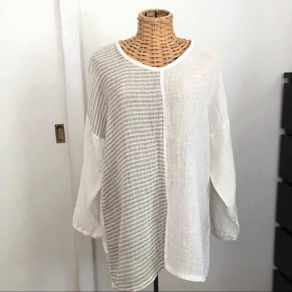 Marilu Moda Italy linen tunic blouse top Size Small S Lagenlook minimalist artsy